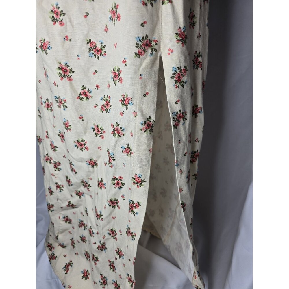 Zara Strapped Cream Linen Blend Floral Long Length Dress Size LARGE - Picture 11 of 13